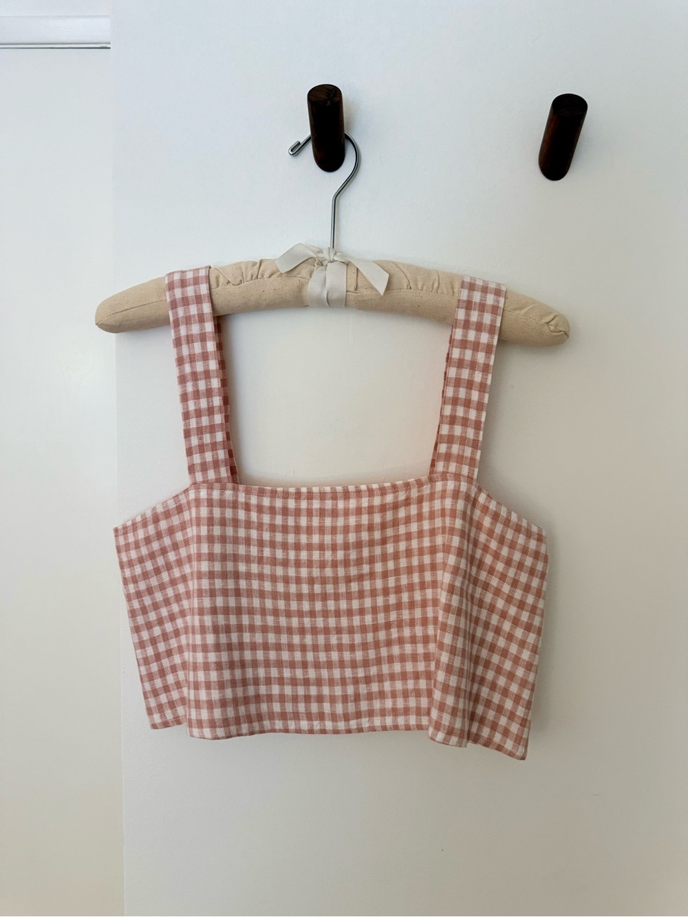 Reformation Pink Gingham Square-Neck Crop Top